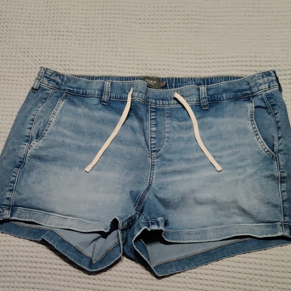 torrid Light Blue Denim Drawstring Shorts Weekend Shorts
